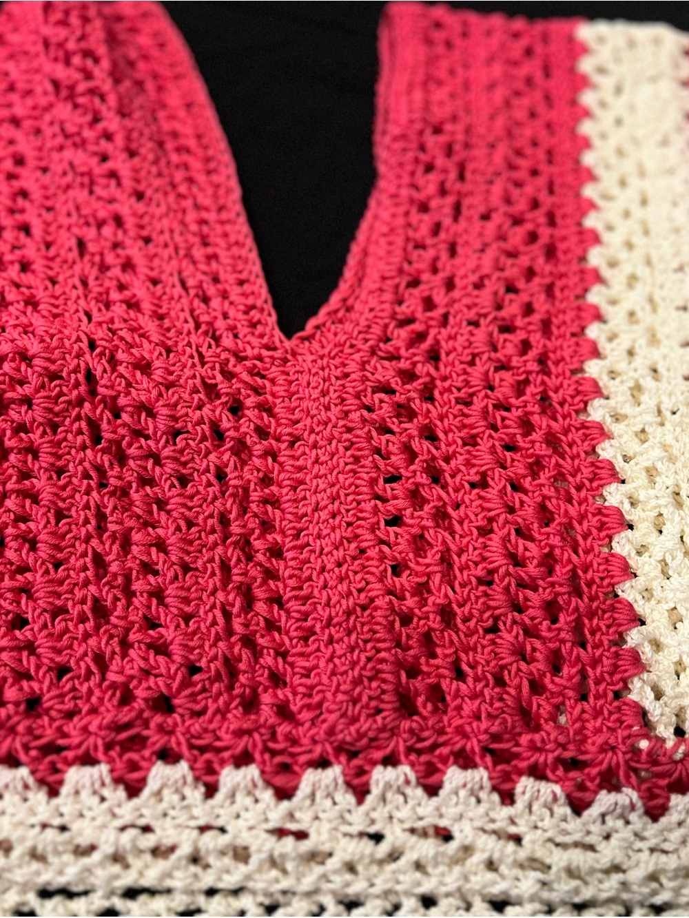 Women’s Crochet V‑Neck Crop top in Pink and Cream